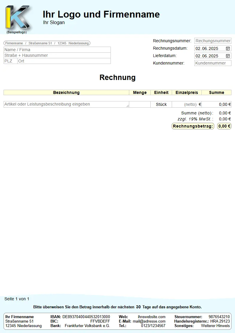 Formular Startansicht